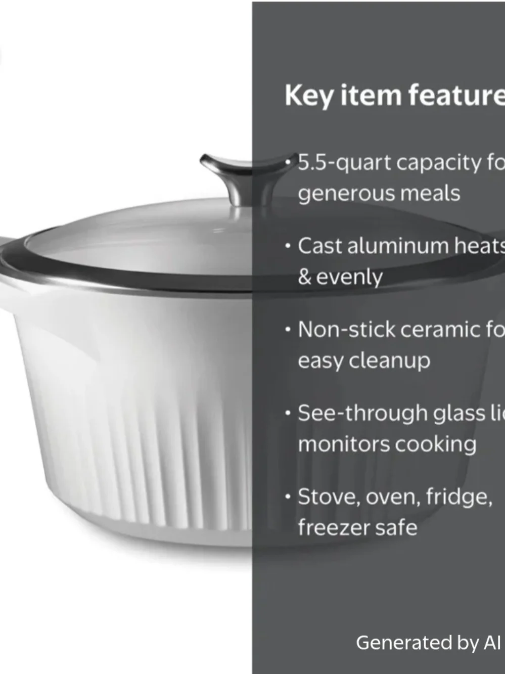 CorningWare French White Cast Aluminum Dutch Oven - White